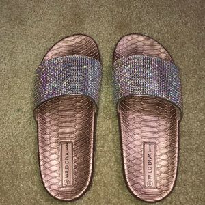 Snakeskin rhinestone slides
